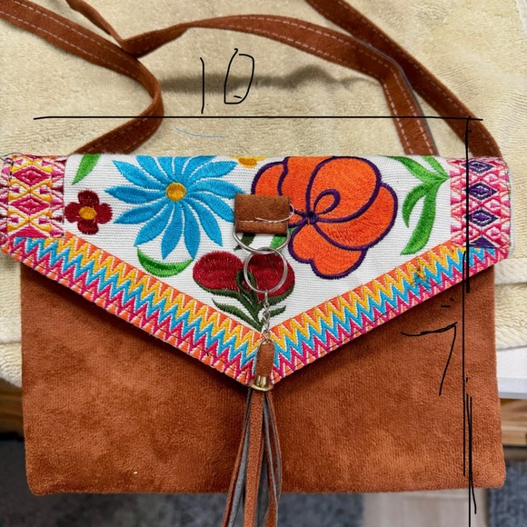 Embroidered Brown Shoulder Bag - Picture 3 of 4